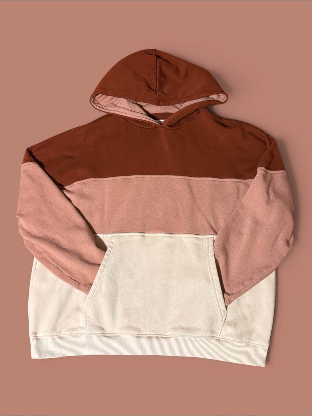 American Eagle | Colorblock Hooded Pullover - Maroon, Light Pink, Cream
